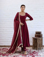 Maroon Chanderi Silk Anarkali Suit with Dupatta