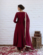Maroon Chanderi Silk Anarkali Suit with Dupatta