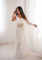 White Soft Net Sequin Embroidered Saree