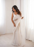 White Net Saree - front view