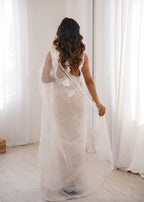 White Net Saree - back view