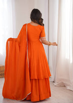 Orange Chinon Silk Embroidered Palazzo Set for Women