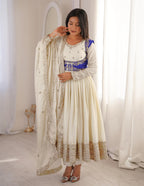 White Chinon Embroidered Anarkali Suit with Dupatta