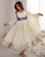 White Chinon Embroidered Anarkali Suit with Dupatta