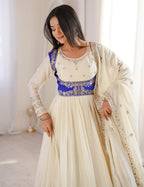 White Chinon Embroidered Anarkali Suit with Dupatta