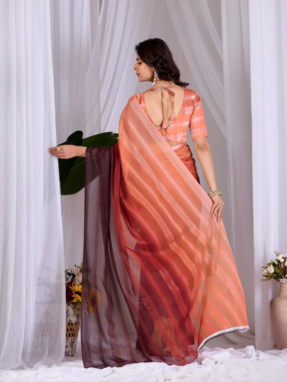 Peach Wine Ombre Monsoon Saree for Women