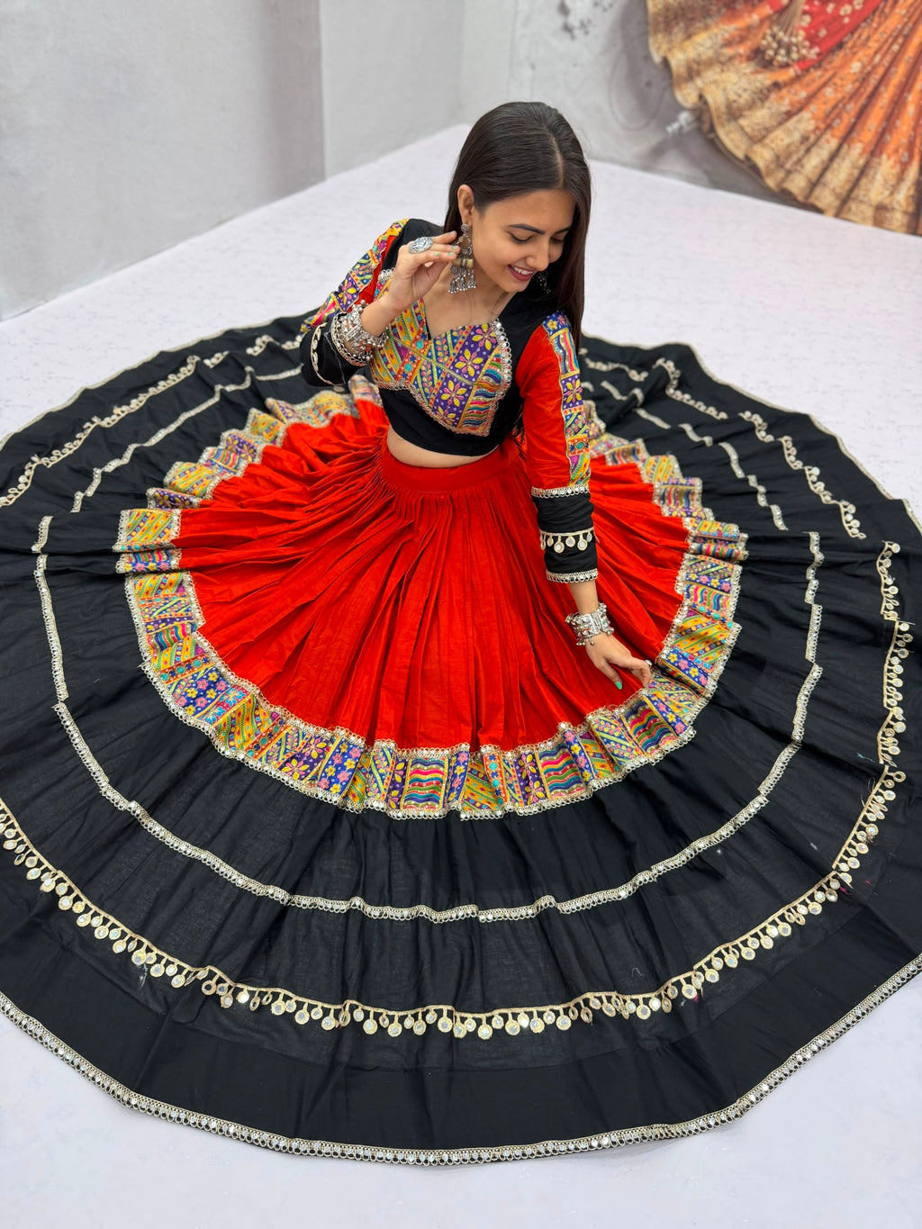Rust Cotton Navaratri Lehenga Choli
