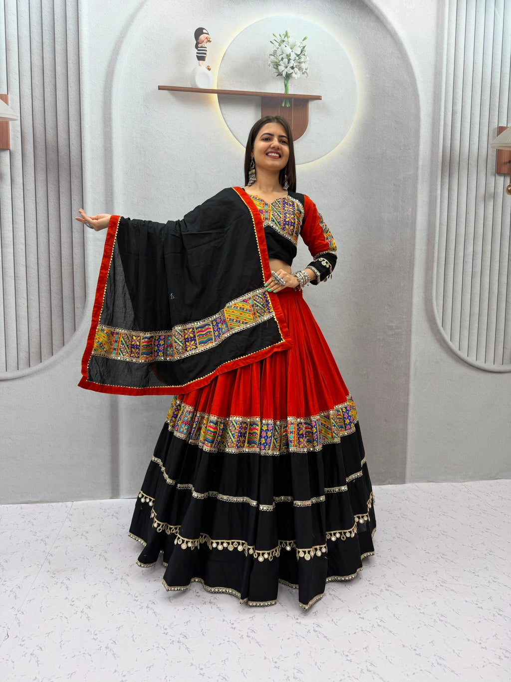 Rust Cotton Navaratri Lehenga Choli