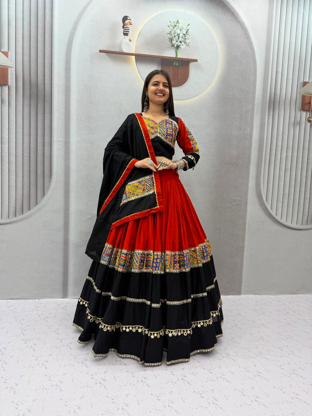 Rust Cotton Navaratri Lehenga Choli