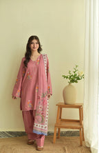 Pink Mul Chanderi Embroidered Salwar Kameez with Printed Dupatta