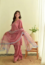Pink Mul Chanderi Embroidered Salwar Kameez with Printed Dupatta