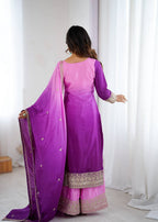 Purple Shaded Chinon Silk Salwar Kameez - back view