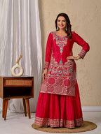 Rani Pink Chinon Silk Sequins Embroidered Sharara Suit