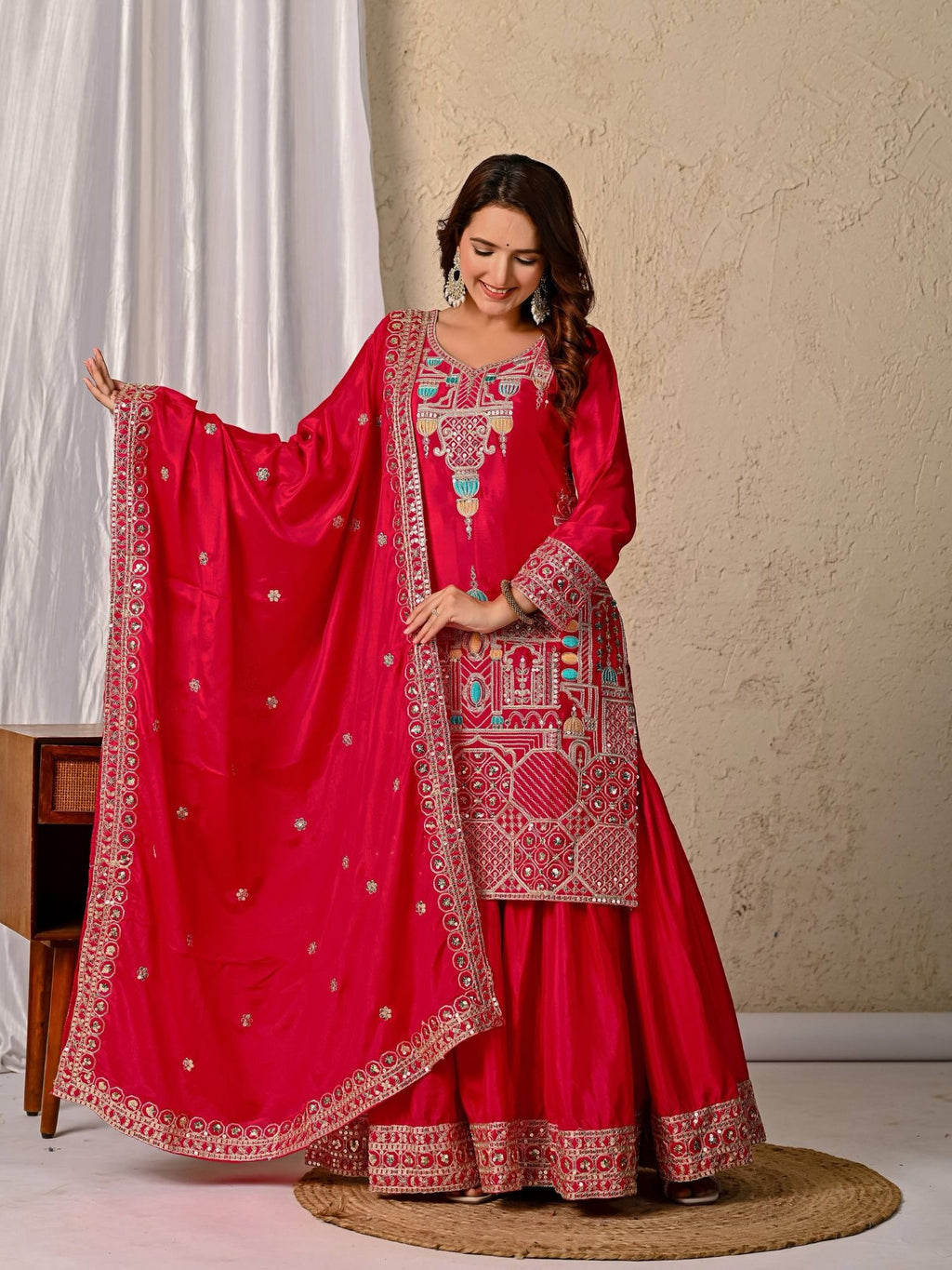 Rani Pink Sharara Suit - with dupatta