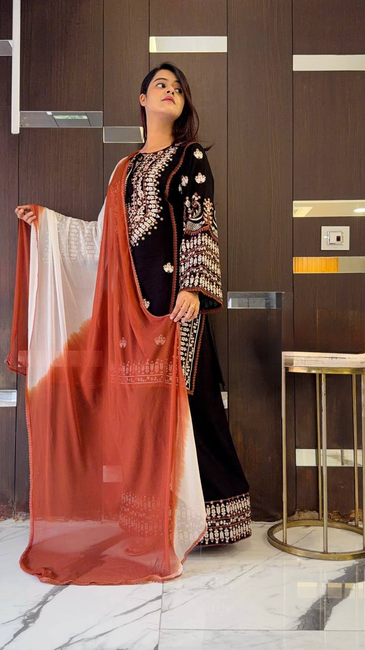 Black Salwar Kameez - shaded dupatta