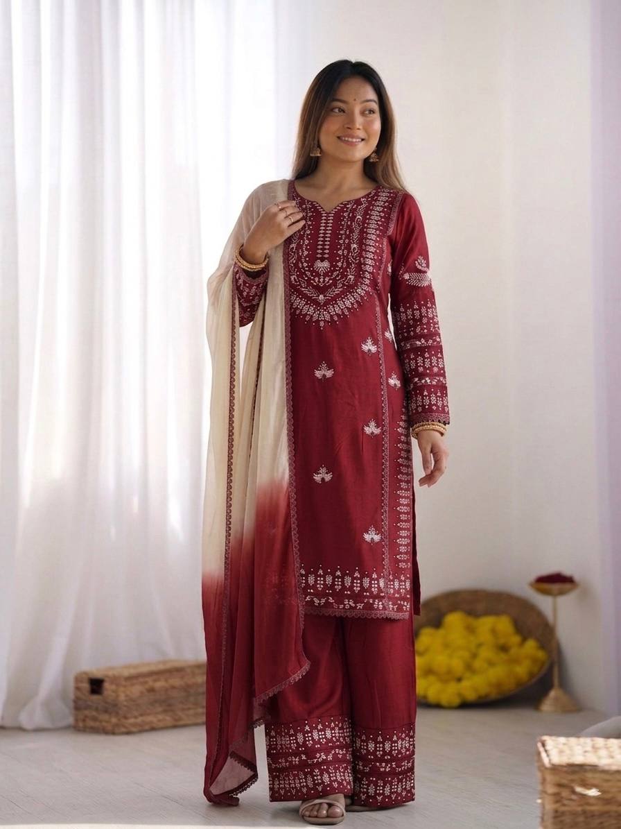 Maroon Salwar Kameez - front view
