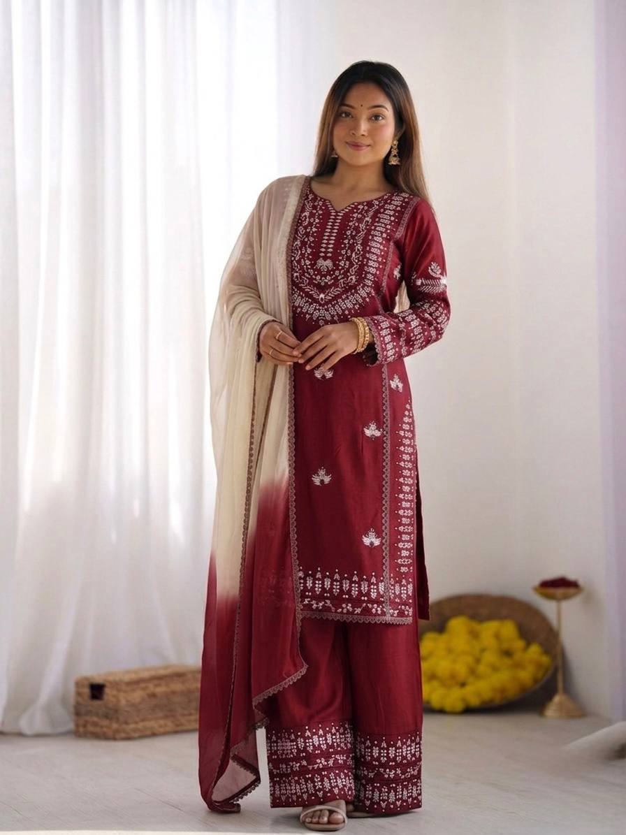 Maroon Salwar Kameez - with dupatta