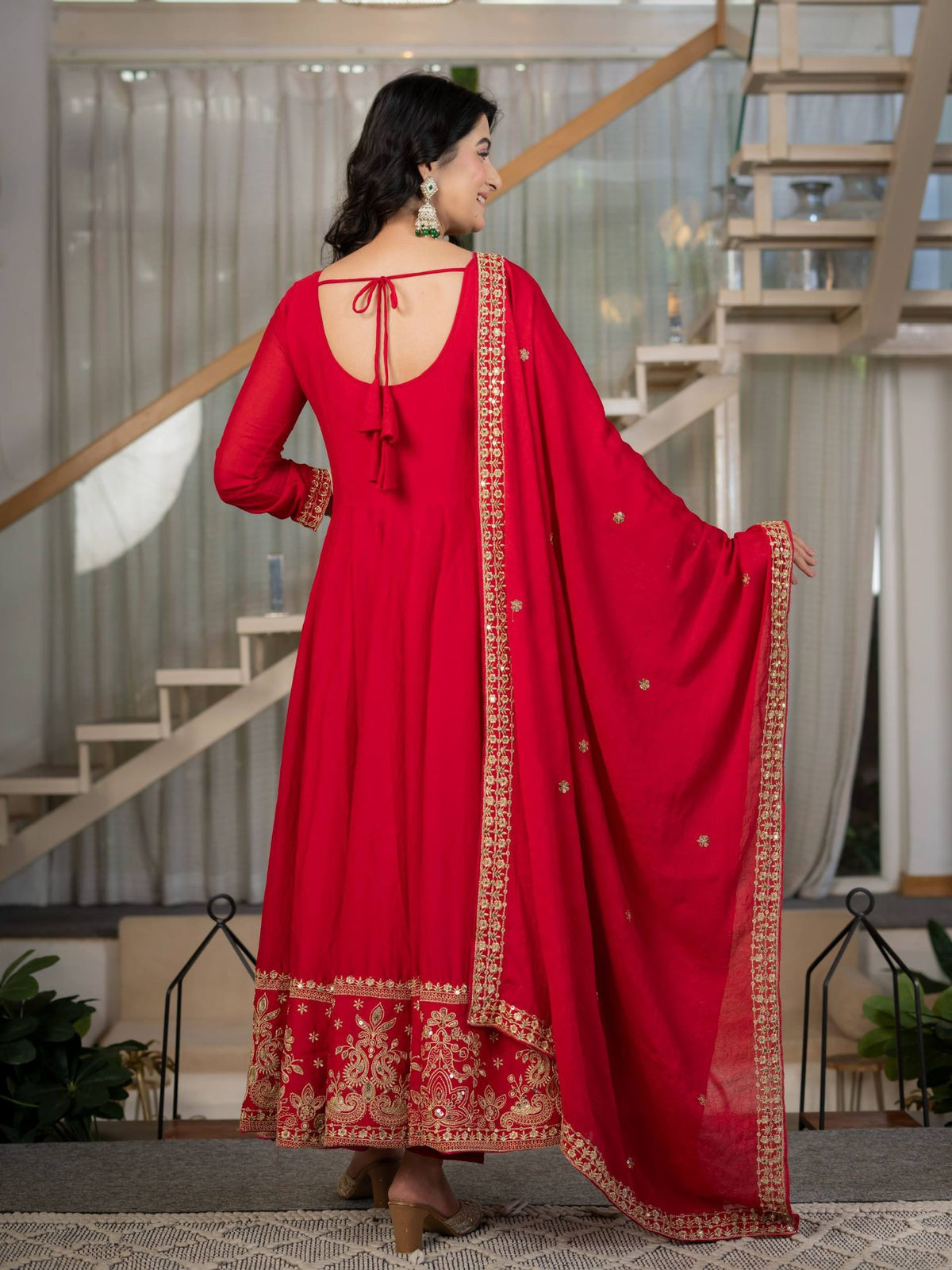 Red Rangoli Crush Sequins Embroidered Anarkali Suit with Dupatta