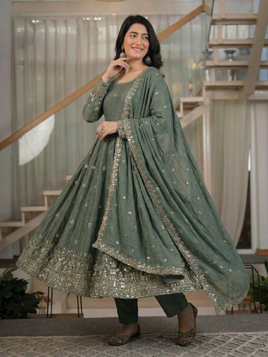 Sage Green Anarkali - with dupatta