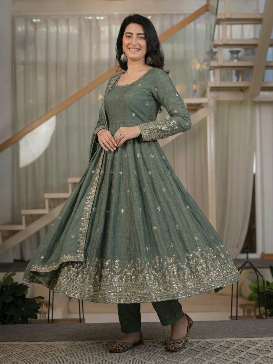 Sage Green Anarkali - flair and pant