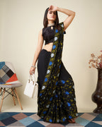 Black Faux Georgette Kashmiri Embroidered Saree