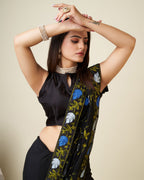 Black Faux Georgette Kashmiri Embroidered Saree
