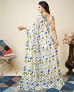 White Faux Georgette Kashmiri Embroidered Saree