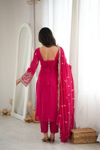Rani Pink Faux Georgette Sequins Embroidered Straight Suit