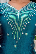 Teal Fendy Silk Sequence Embroidered Sharara Set for Women