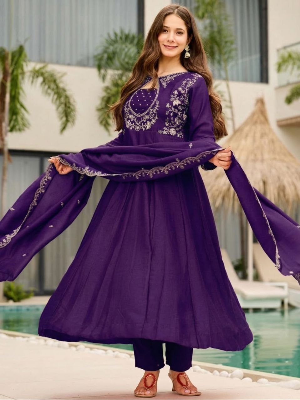 Purple Anarkali Kurti Set with dupatta