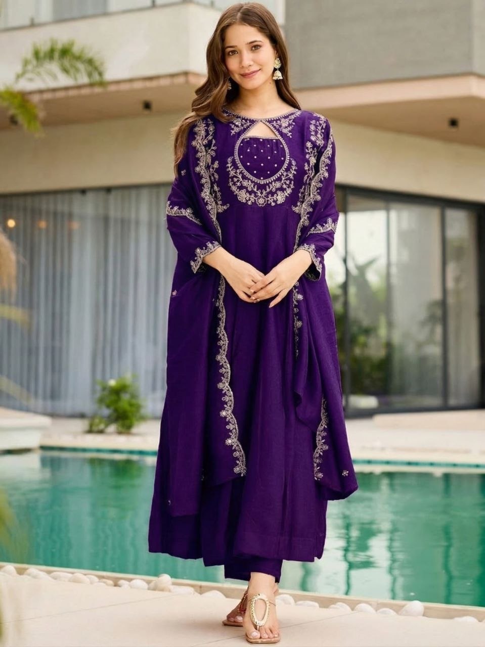Purple Anarkali Kurti Set - front view