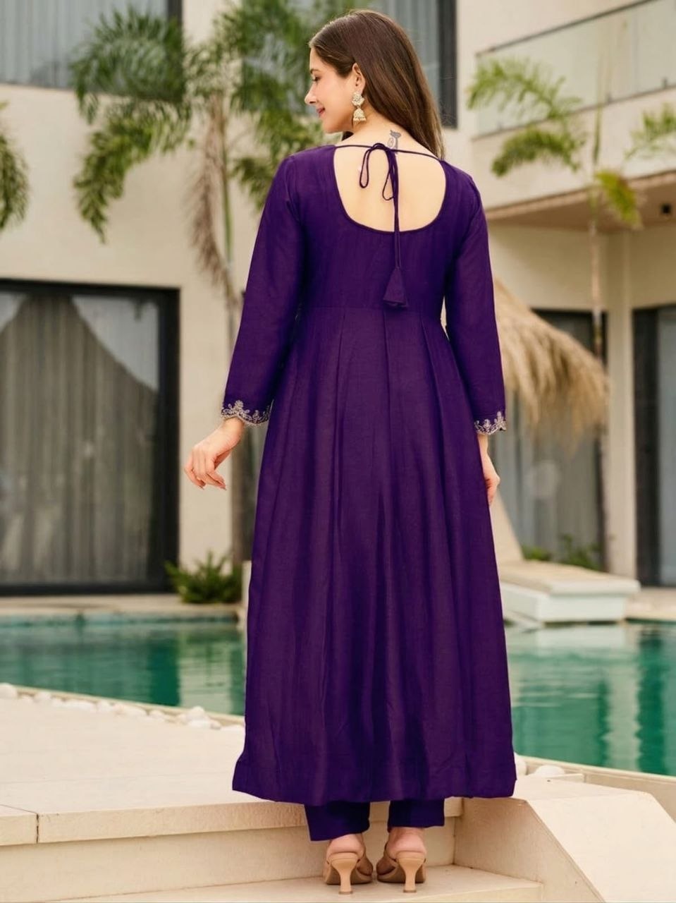 Purple Anarkali Kurti Set - back view