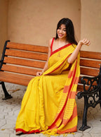 Yellow Linen Cotton Contrast Border Saree