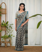 Black Kota Doriya Floral Digital Print Saree with Blouse Piece