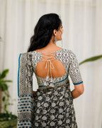 Black Kota Doriya Floral Digital Print Saree with Blouse Piece