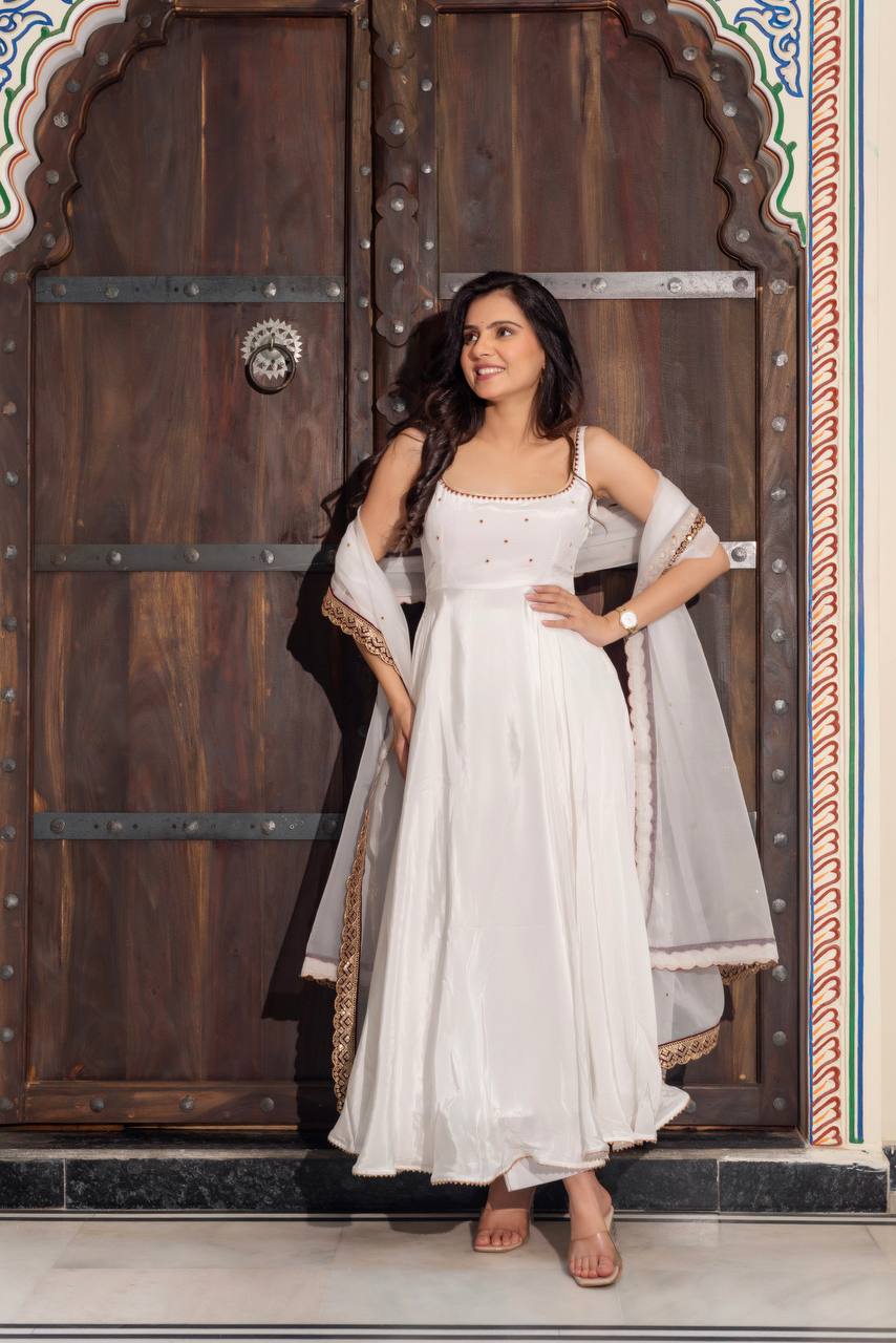 White Maxi Anarkali - front view