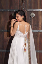 White Maxi Anarkali - back tie-up with latkan