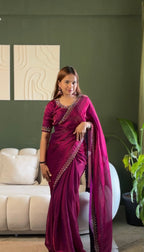 Wine Space Silk Zarkan Diamond Work Saree for Women