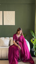 Wine Space Silk Zarkan Diamond Work Saree for Women