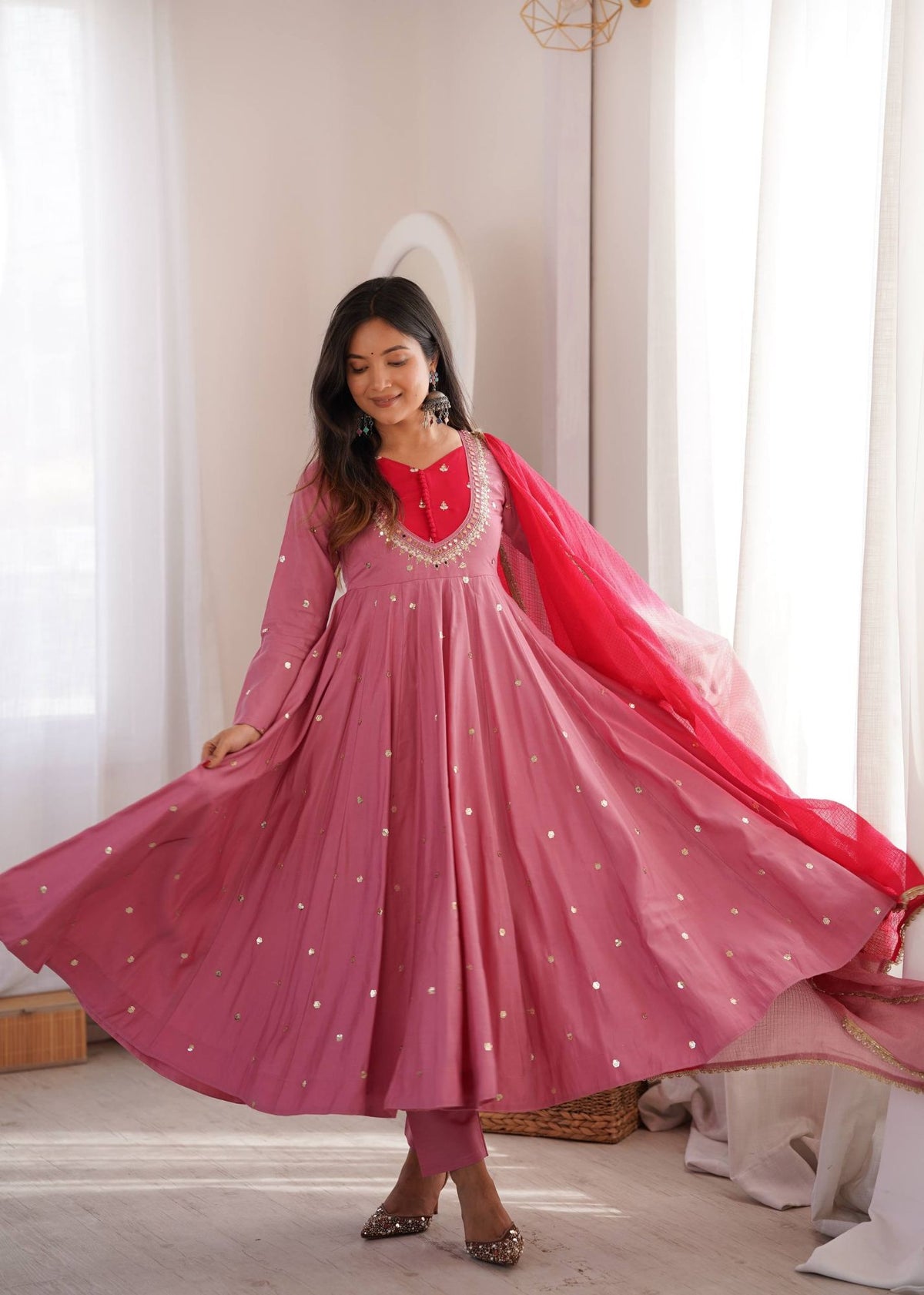 Onion Pink Anarkali Gown - flair